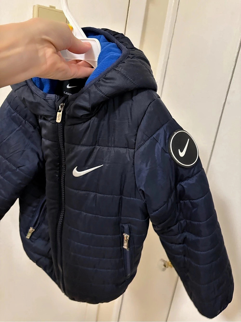 Nike Toddler Boys Puffer Jacket Blue Full Zip Hooded Winter Coat & Black 2T